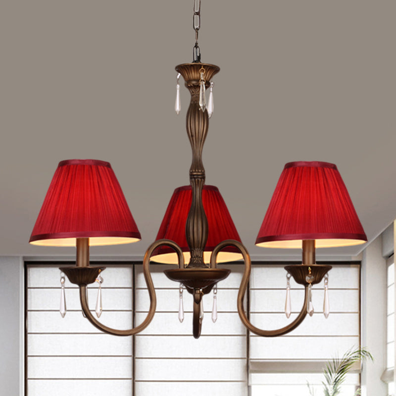 3 Lights Ceiling Lamp with Tapered Fabric Shade Beige Red Yellow - Rebooters