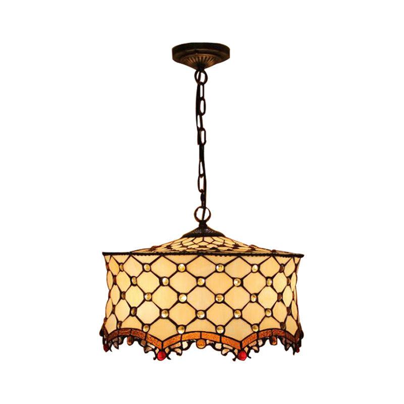 Beige Jeweled Ceiling Lamp Tiffany Stylish 3 Heads Pendant - Rebooters