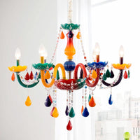 Beautiful Multi-Color Chandelier Candle 6 Lights Glass Pendant Light - Rebooters