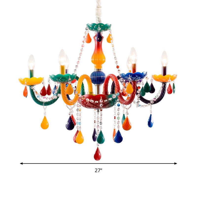 Beautiful Multi-Color Chandelier Candle 6 Lights Glass Pendant Light - Rebooters
