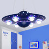 Modern Style Blue Chandelier UFO Six Lights Pendant Lamp - Rebooters