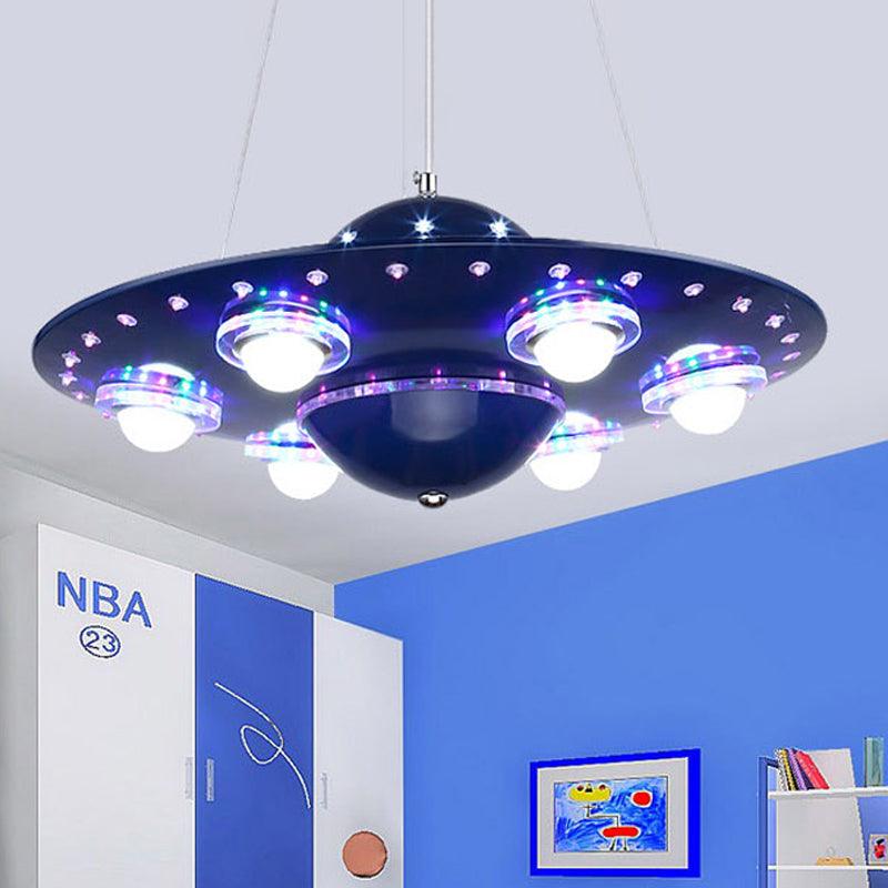 Modern Style Blue Chandelier UFO Six Lights Pendant Lamp - Rebooters
