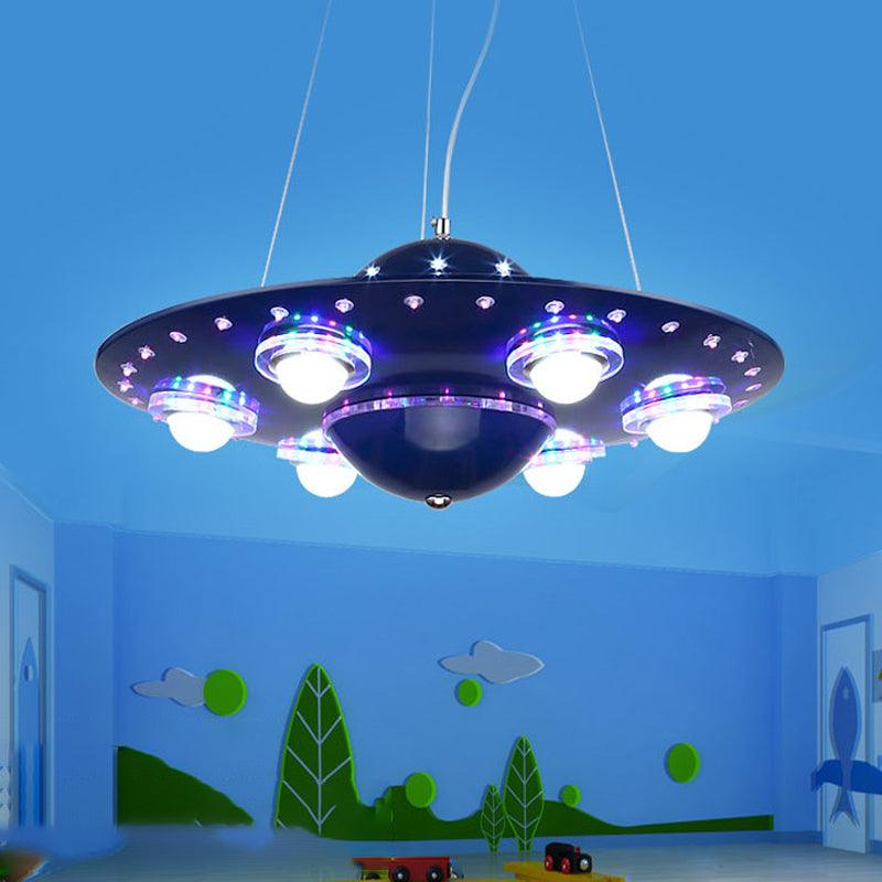 Modern Style Blue Chandelier UFO Six Lights Pendant Lamp - Rebooters