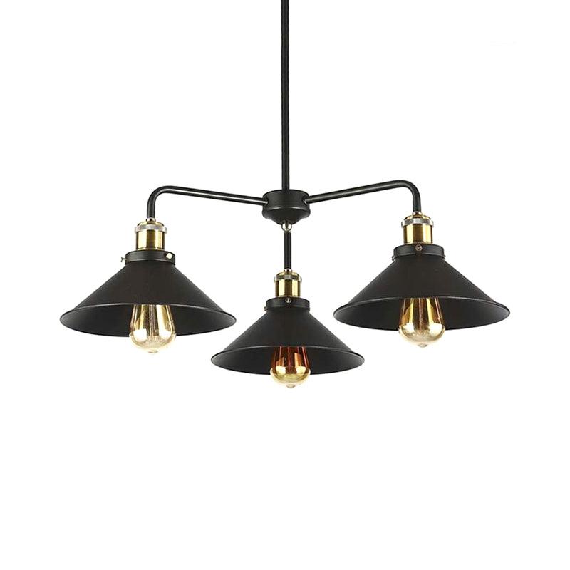 3/4/5 Heads Conical Chandelier Lamp Black Metallic Light - Rebooters