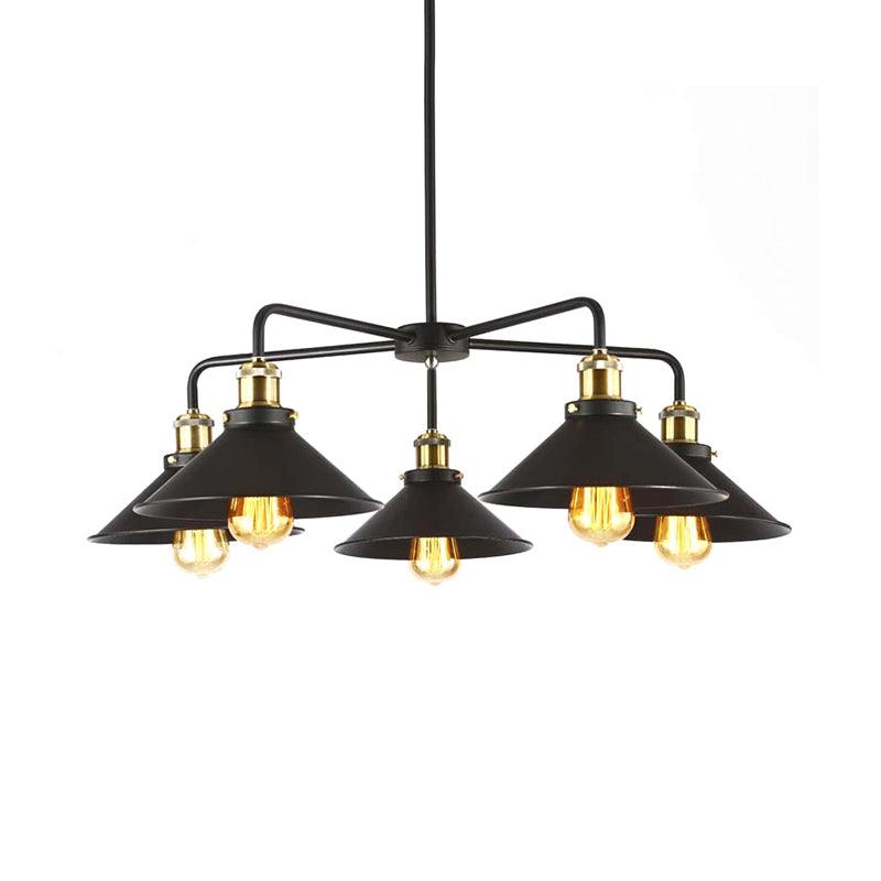 3/4/5 Heads Conical Chandelier Lamp Black Metallic Light - Rebooters