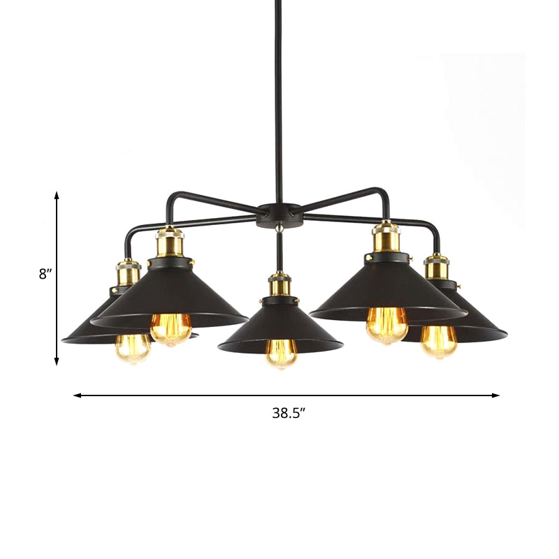 3/4/5 Heads Conical Chandelier Lamp Black Metallic Light - Rebooters