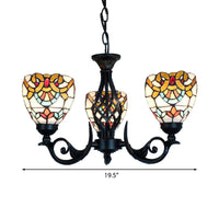 3 Lights Bowl Chandelier Lighting Stained Glass Baroque Hanging Light in Black - Rebooters