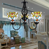 Baroque Bowl Pendant Lighting Stained Glass Ceiling Chandelier - Rebooters