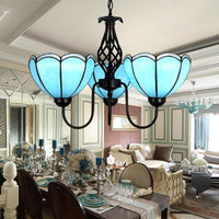 3 Lights Scalloped Chandelier Light Tiffany Blue Pendant - Rebooters