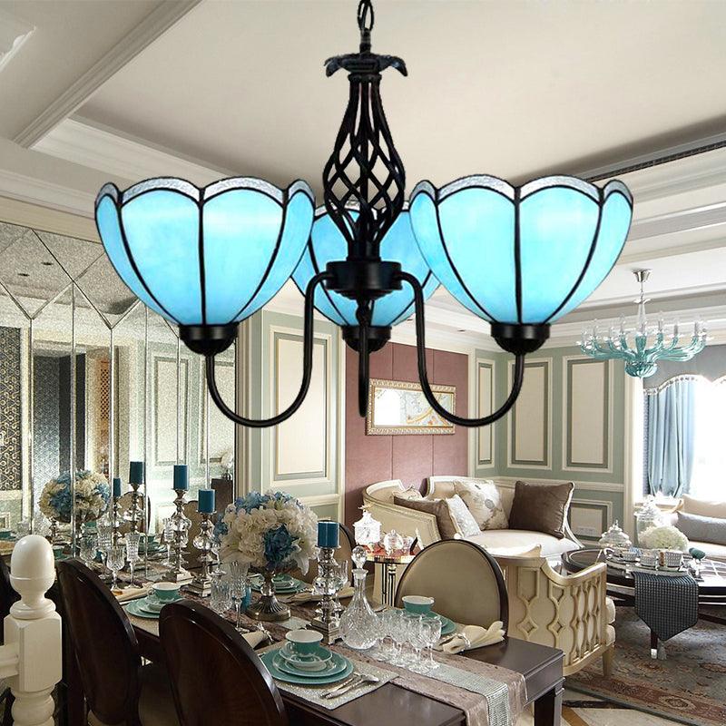 3 Lights Scalloped Chandelier Light Tiffany Blue Pendant - Rebooters