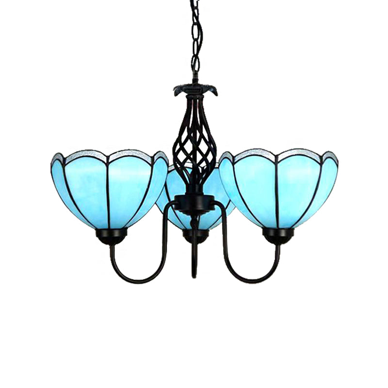 3 Lights Scalloped Chandelier Light Tiffany Blue Pendant - Rebooters