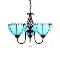 3 Lights Scalloped Chandelier Light Tiffany Blue Pendant - Rebooters