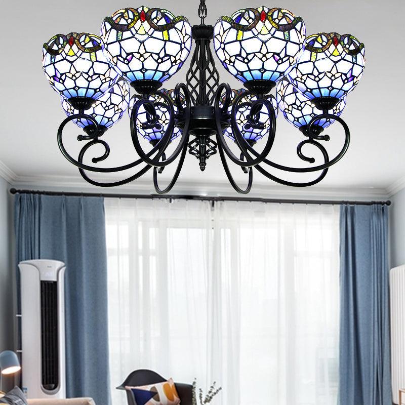 Baroque Chandelier Light with Bowl Shade Blue Brown Glass Ceiling Light - Rebooters