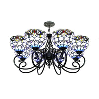 Baroque Chandelier Light with Bowl Shade Blue Brown Glass Ceiling Light - Rebooters