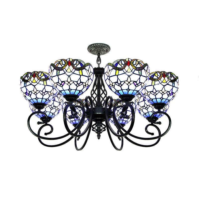 Baroque Chandelier Light with Bowl Shade Blue Brown Glass Ceiling Light - Rebooters