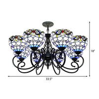 Baroque Chandelier Light with Bowl Shade Blue Brown Glass Ceiling Light - Rebooters