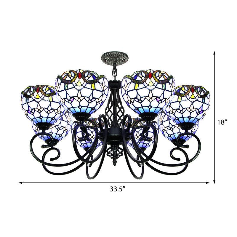 Baroque Chandelier Light with Bowl Shade Blue Brown Glass Ceiling Light - Rebooters