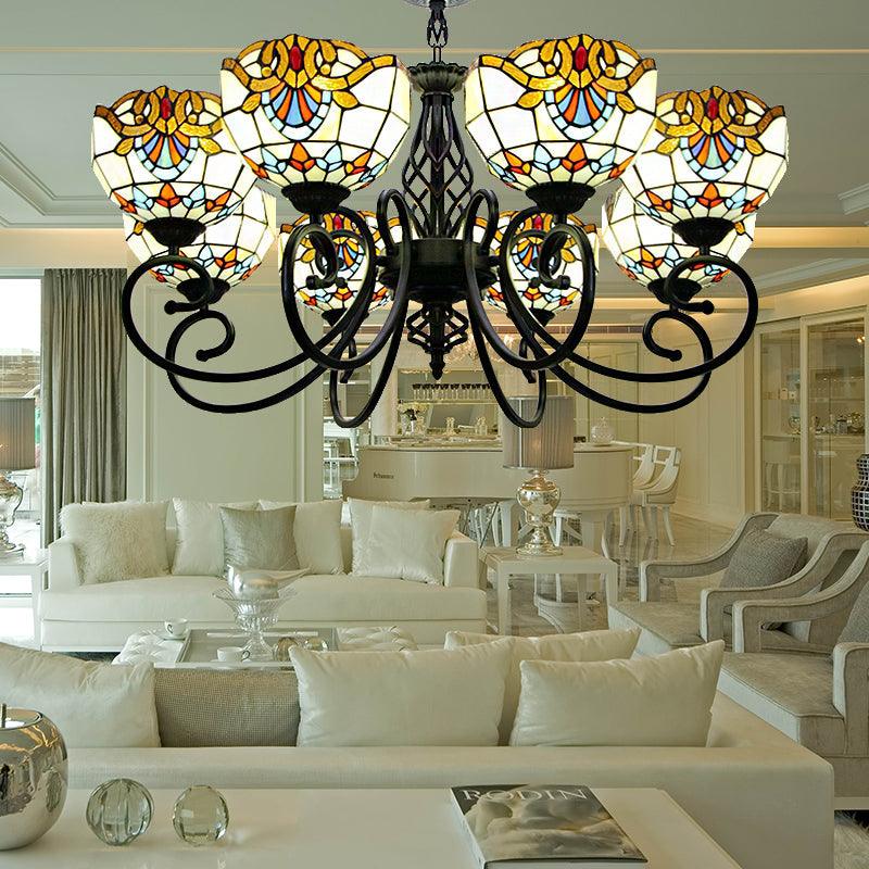 Baroque Chandelier Light with Bowl Shade Blue Brown Glass Ceiling Light - Rebooters