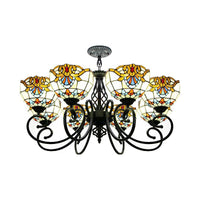 Baroque Chandelier Light with Bowl Shade Blue Brown Glass Ceiling Light - Rebooters