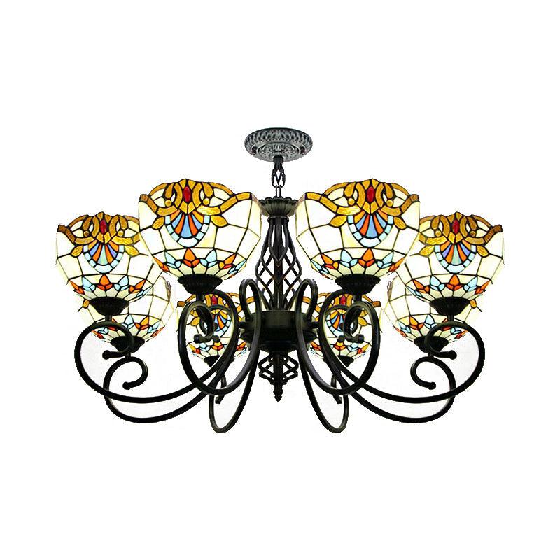 Baroque Chandelier Light with Bowl Shade Blue Brown Glass Ceiling Light - Rebooters