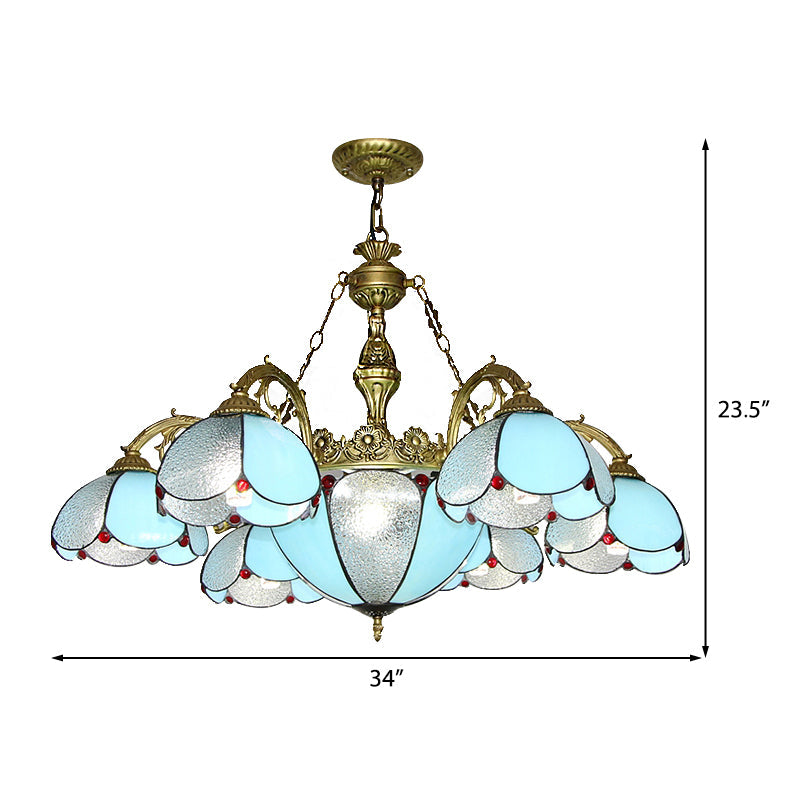 Vintage Petal Chandelier Stained Glass Ceiling Light Blue - Rebooters