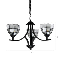 3 Lights Bowl Ceiling Hanging Light White Glass Tradition Chandelier Lamp in Black Finish - Rebooters