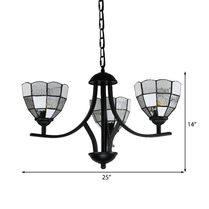 3 Lights Bowl Ceiling Hanging Light White Glass Tradition Chandelier Lamp in Black Finish - Rebooters