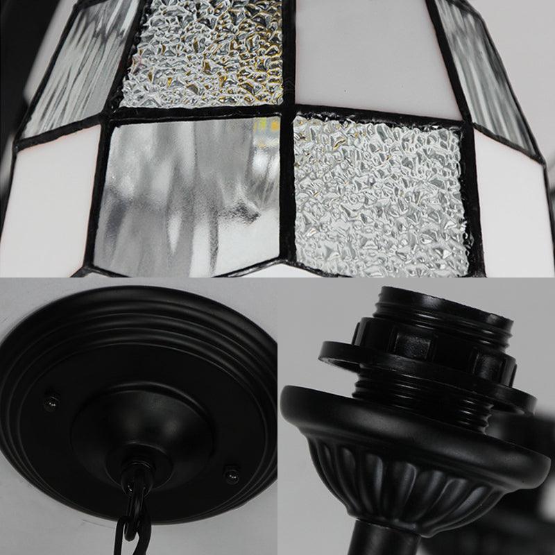 3 Lights Bowl Ceiling Hanging Light White Glass Tradition Chandelier Lamp in Black Finish - Rebooters