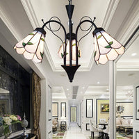 Beige Glass Cone Hanging Light with Leaf Traditional Chandelier - Rebooters