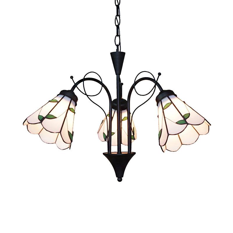 Beige Glass Cone Hanging Light with Leaf Traditional Chandelier - Rebooters