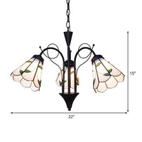 Beige Glass Cone Hanging Light with Leaf Traditional Chandelier - Rebooters