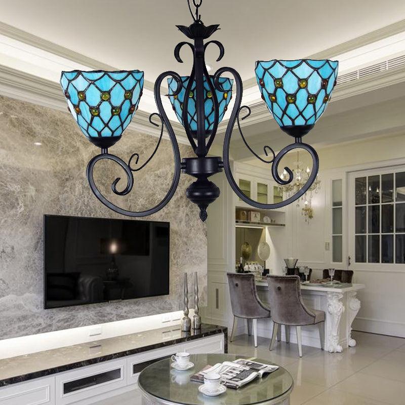 Bead Ceiling Pendant Light with Bowl Shade Blue Glass - Rebooters