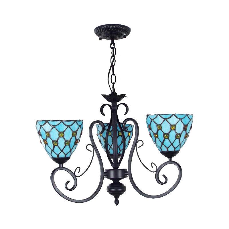 Bead Ceiling Pendant Light with Bowl Shade Blue Glass - Rebooters