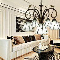 Beige Glass Cone Chandelier Light with Metal Chain Vintage Pendant - Rebooters