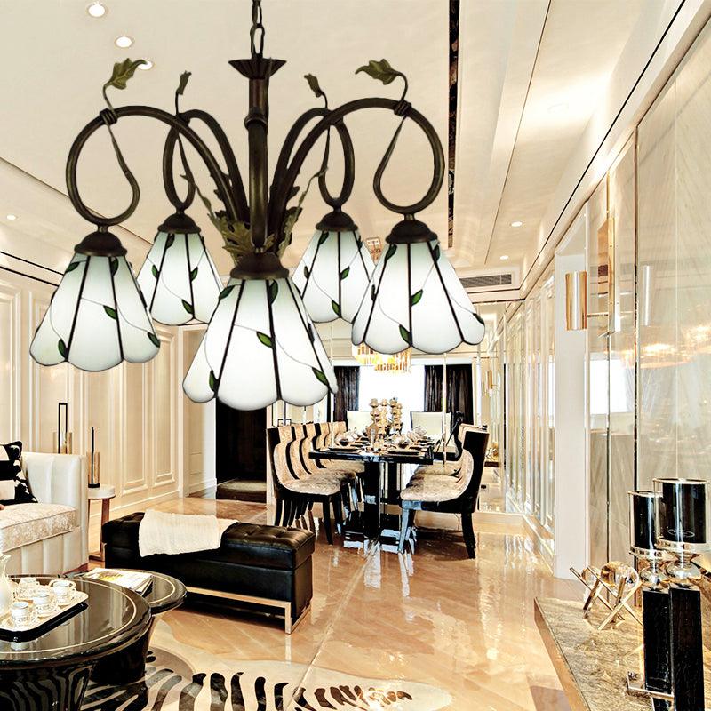 Beige Glass Cone Chandelier Light with Metal Chain Vintage Pendant - Rebooters