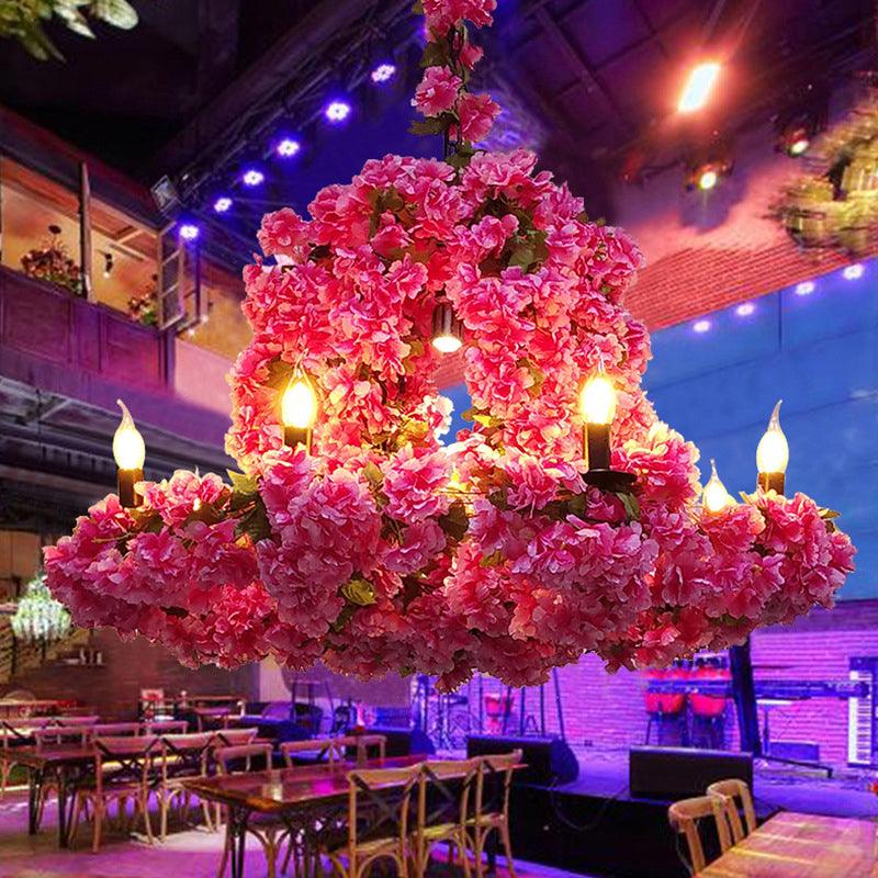 6 Heads Candle Chandelier Lighting Factory Blue Rose Red Pendant Light Fixture - Rebooters