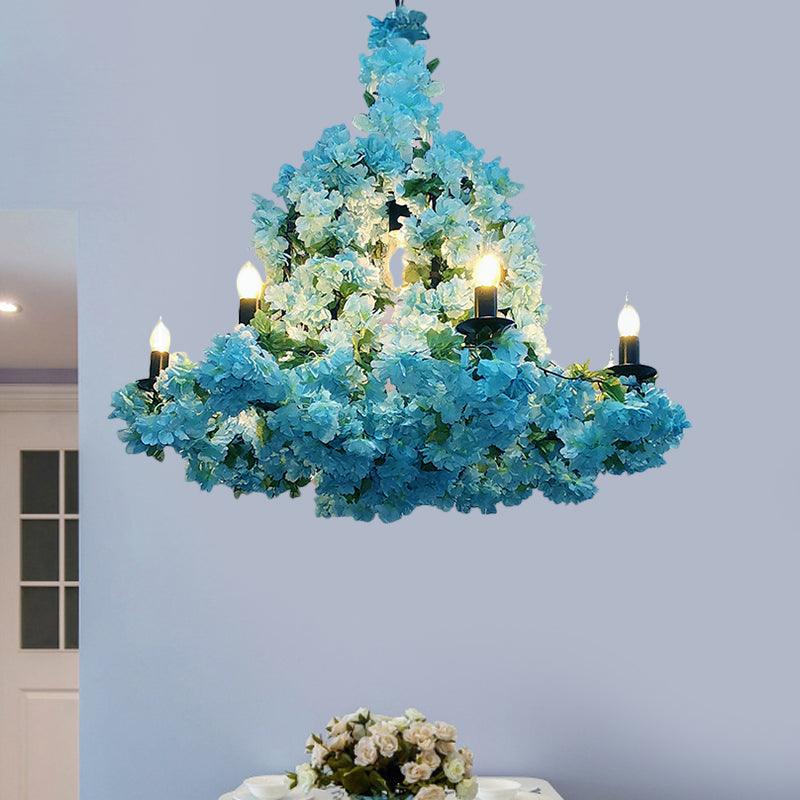 6 Heads Candle Chandelier Lighting Factory Blue Rose Red Pendant Light Fixture - Rebooters