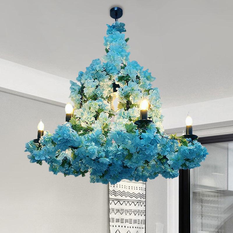 6 Heads Candle Chandelier Lighting Factory Blue Rose Red Pendant Light Fixture - Rebooters
