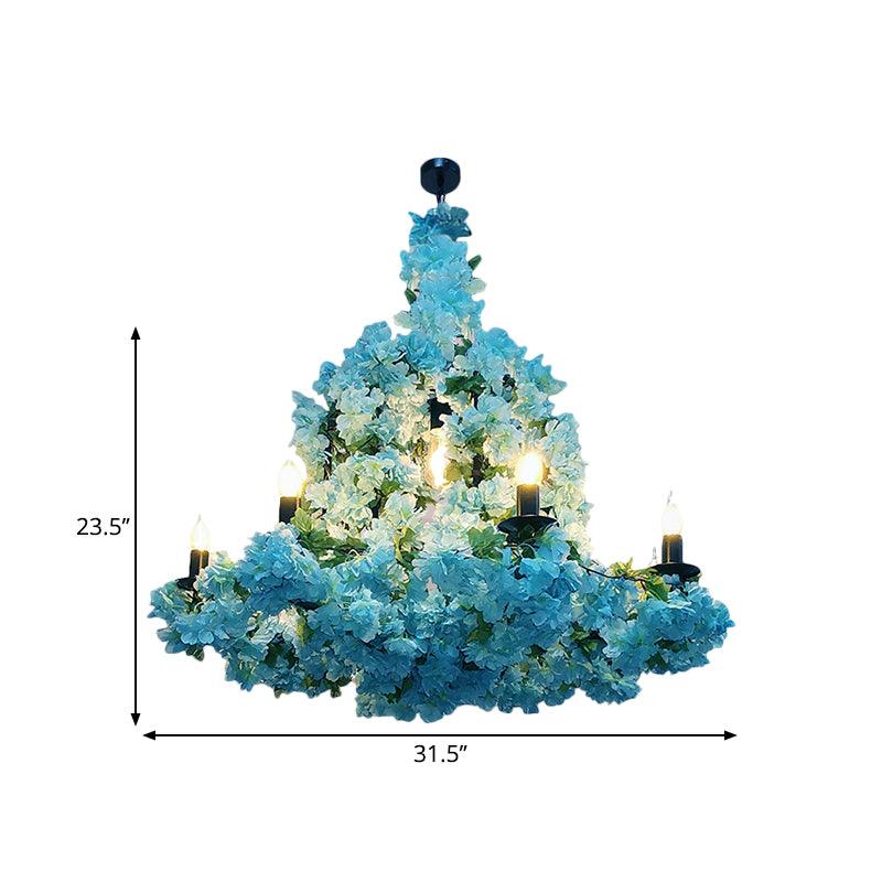 6 Heads Candle Chandelier Lighting Factory Blue Rose Red Pendant Light Fixture - Rebooters