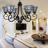 White Glass Bell Pendant Light with Fence Design 6 Lights Chandelier Lamp in Black - Rebooters