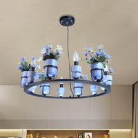 6 Bulbs Metal Chandelier Industrial Pink Blue Pendant Light - Rebooters