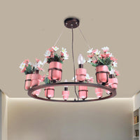 6 Bulbs Metal Chandelier Industrial Pink Blue Pendant Light - Rebooters