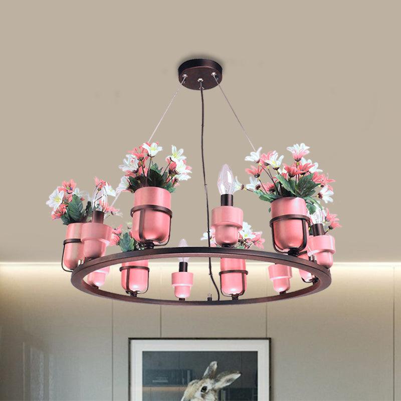 6 Bulbs Metal Chandelier Industrial Pink Blue Pendant Light - Rebooters