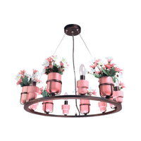 6 Bulbs Metal Chandelier Industrial Pink Blue Pendant Light - Rebooters