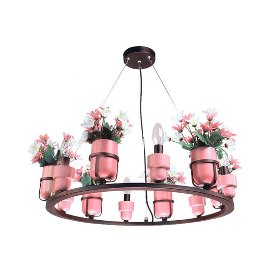 6 Bulbs Metal Chandelier Industrial Pink Blue Pendant Light - Rebooters