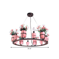 6 Bulbs Metal Chandelier Industrial Pink Blue Pendant Light - Rebooters