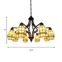 6/8 Lights Oval Ceiling Pendant with Magnolia Stained Glass Tiffany Chandelier Lighting in Beige - Rebooters
