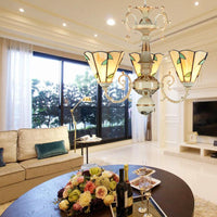 Beige Glass Leaf Pendant Light Traditional 3 Lights Foyer Chandelier - Rebooters