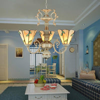 Beige Glass Leaf Pendant Light Traditional 3 Lights Foyer Chandelier - Rebooters