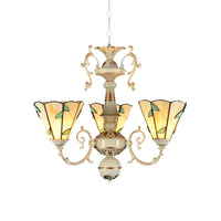 Beige Glass Leaf Pendant Light Traditional 3 Lights Foyer Chandelier - Rebooters